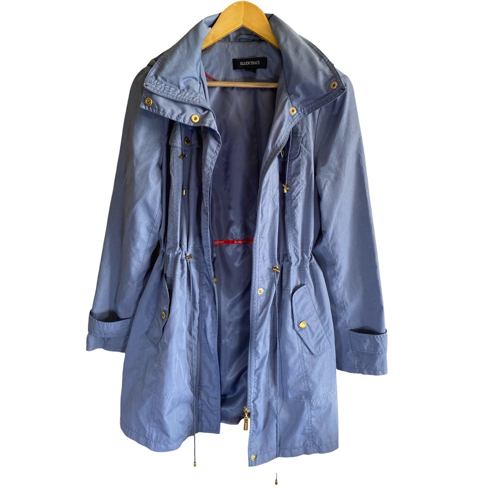 Ellen Tracy Womens Blue Hooded Anorak Jacket Drawstring‎ Waist Size Large - Picture 7 of 12